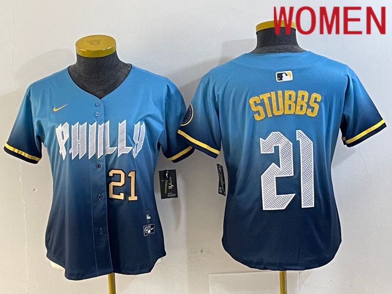 Women Philadelphia Phillies #21 Stubbs Blue City Edition 2024 Nike MLB Jersey style 4->philadelphia phillies->MLB Jersey